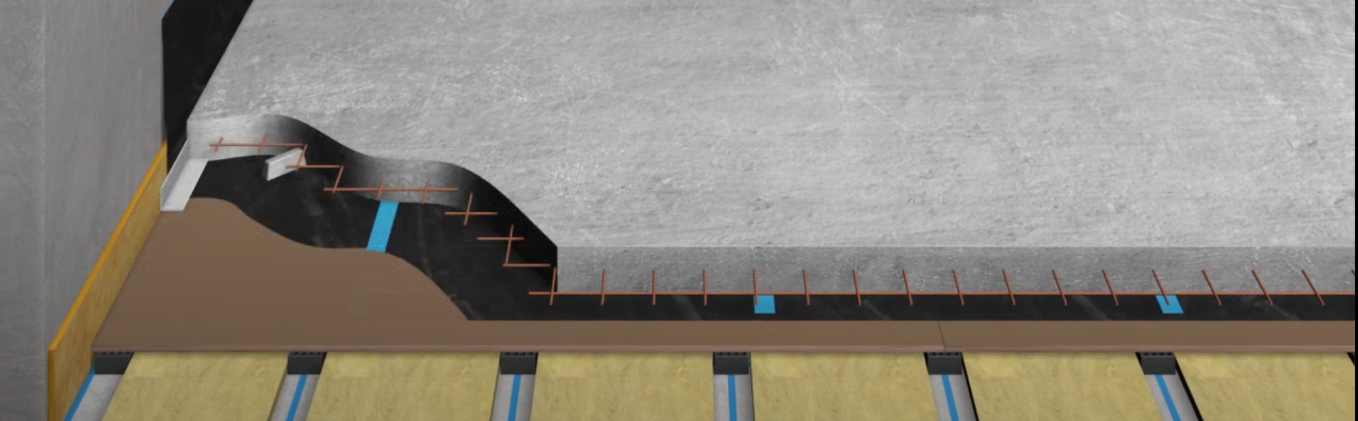 Opbouw van zwevende vloer ter voorkoming conteactgeluid- Mavotrans