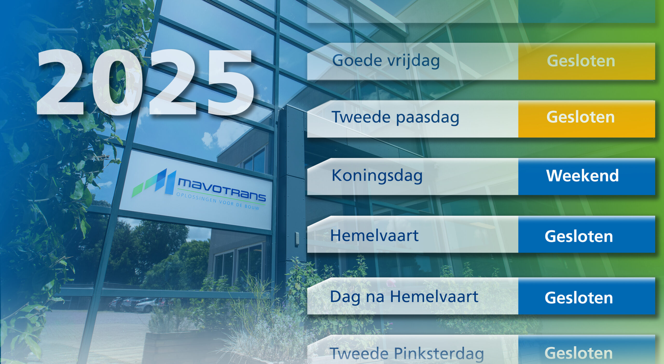 Aangepaste openingstijden met feestdagen